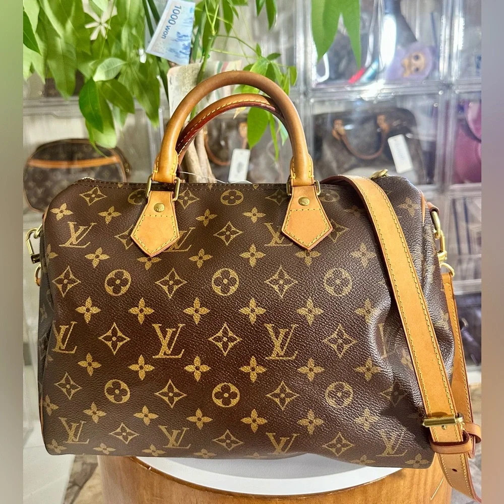 Louis Vuitton Brown Bandolier and Tan Monogram Satchel - Picture 3 of 10